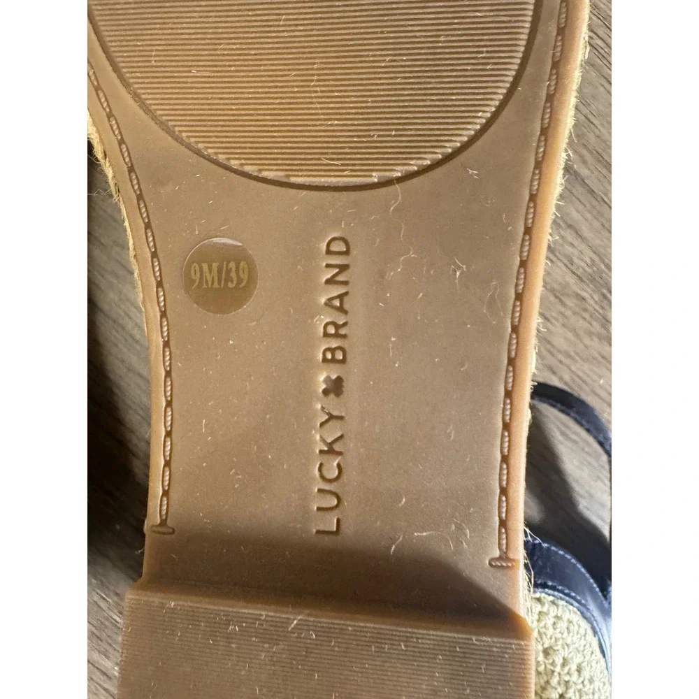 Lucky Brand Navy Blue Leather Espadrille Ankle Strap Sandals Flats Womens  9M 39